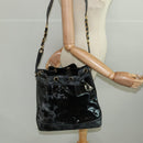 CHANEL Shoulder Bag Enamel Black Gold CC Auth 97456-26