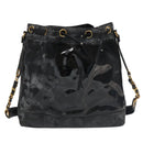 CHANEL Shoulder Bag Enamel Black Gold CC Auth 97456-13