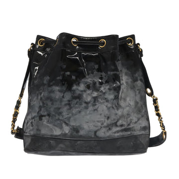 CHANEL Shoulder Bag Enamel Black Gold CC Auth 97456 - 0