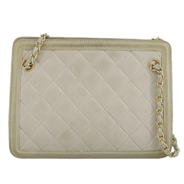 CHANEL Matelasse Chain Shoulder Bag Lamb Skin Beige Gold CC Auth 97457 - 0
