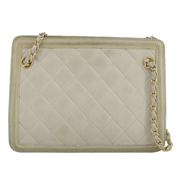 CHANEL Matelasse Chain Shoulder Bag Lamb Skin Beige Gold CC Auth 97457