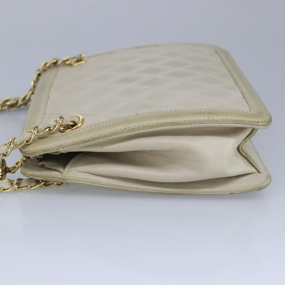 CHANEL Matelasse Chain Shoulder Bag Lamb Skin Beige Gold CC Auth 97457