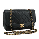 CHANEL Matelasse Chain Shoulder Bag Lamb Skin Black Gold CC Auth 97459-1