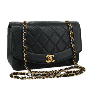 CHANEL Matelasse Chain Shoulder Bag Lamb Skin Black Gold CC Auth 97459
