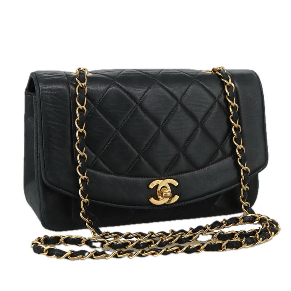 CHANEL Matelasse Chain Shoulder Bag Lamb Skin Black Gold CC Auth 97459