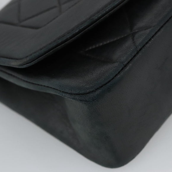 CHANEL Matelasse Chain Shoulder Bag Lamb Skin Black Gold CC Auth 97459