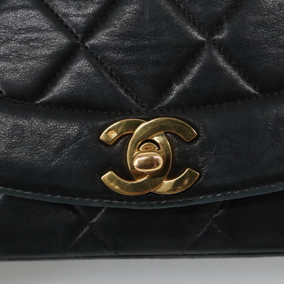 CHANEL Matelasse Chain Shoulder Bag Lamb Skin Black Gold CC Auth 97459