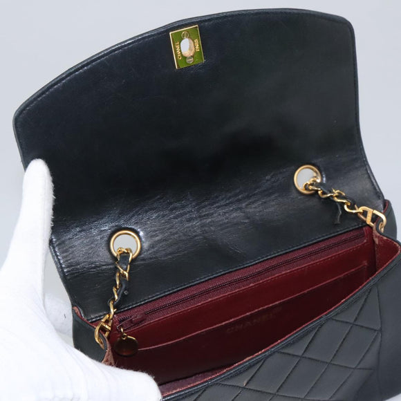 CHANEL Matelasse Chain Shoulder Bag Lamb Skin Black Gold CC Auth 97459