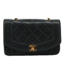 CHANEL Matelasse Chain Shoulder Bag Lamb Skin Black Gold CC Auth 97459-13