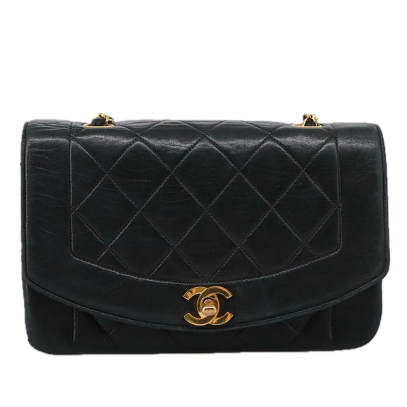 CHANEL Matelasse Chain Shoulder Bag Lamb Skin Black Gold CC Auth 97459