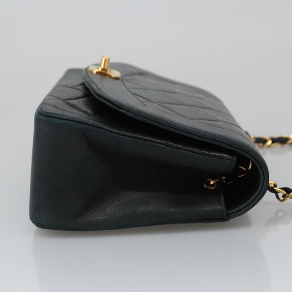 CHANEL Matelasse Chain Shoulder Bag Lamb Skin Black Gold CC Auth 97459