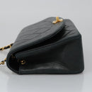CHANEL Matelasse Chain Shoulder Bag Lamb Skin Black Gold CC Auth 97459-4