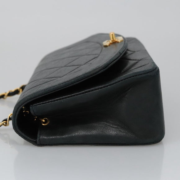 CHANEL Matelasse Chain Shoulder Bag Lamb Skin Black Gold CC Auth 97459