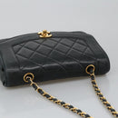 CHANEL Matelasse Chain Shoulder Bag Lamb Skin Black Gold CC Auth 97459-6