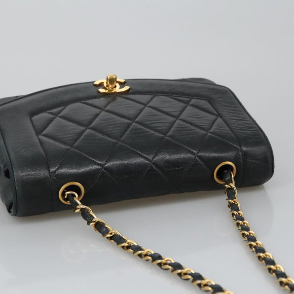 CHANEL Matelasse Chain Shoulder Bag Lamb Skin Black Gold CC Auth 97459