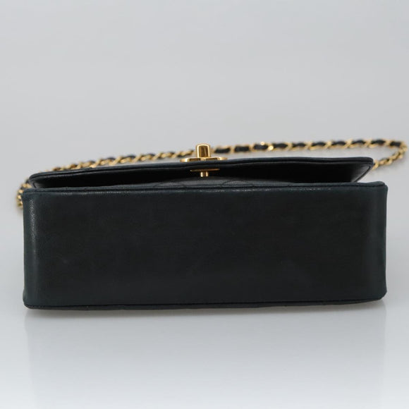 CHANEL Matelasse Chain Shoulder Bag Lamb Skin Black Gold CC Auth 97459