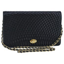 BALLY Chain Shoulder Bag Leather Navy Gold Auth 97461-1