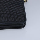 BALLY Chain Shoulder Bag Leather Navy Gold Auth 97461-14