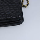 BALLY Chain Shoulder Bag Leather Navy Gold Auth 97461-16