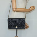 BALLY Chain Shoulder Bag Leather Navy Gold Auth 97461-22