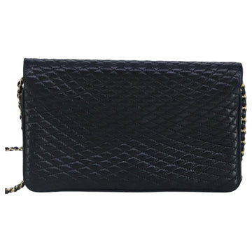 BALLY Chain Shoulder Bag Leather Navy Gold Auth 97461 - 0