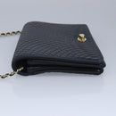 BALLY Chain Shoulder Bag Leather Navy Gold Auth 97461-3