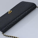 BALLY Chain Shoulder Bag Leather Navy Gold Auth 97461-6