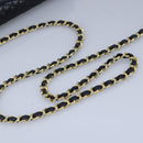 BALLY Chain Shoulder Bag Leather Navy Gold Auth 97461-7