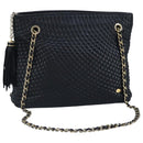 BALLY Chain Shoulder Bag Leather Black Gold Auth 97462-1