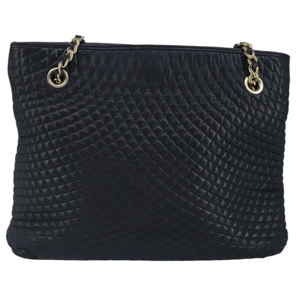 BALLY Chain Shoulder Bag Leather Black Gold Auth 97462