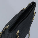 BALLY Chain Shoulder Bag Leather Black Gold Auth 97462-6