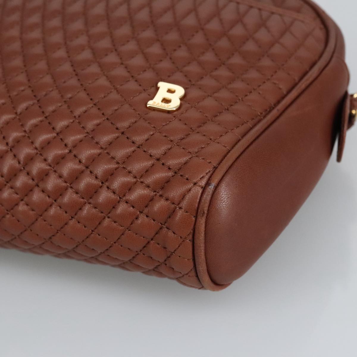 BALLY Chain Shoulder Bag Leather Brown Gold Auth 97464