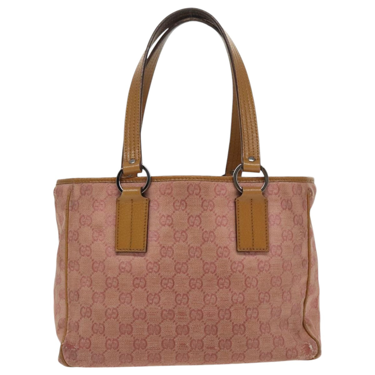 GUCCI GG Canvas Tote Bag Pink Silver 113019 Auth 97468