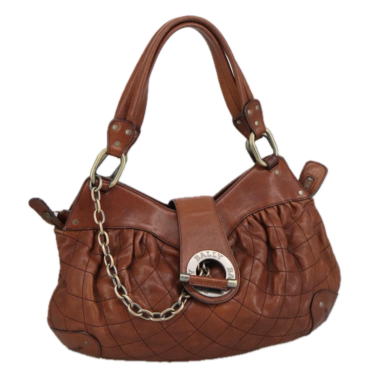 BALLY Hand Bag Leather Brown Auth 97476