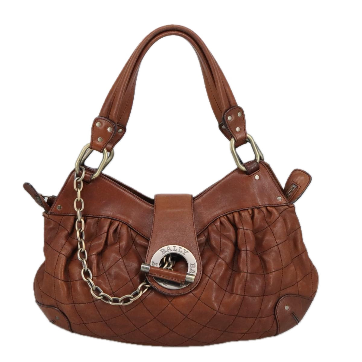 BALLY Hand Bag Leather Brown Auth 97476 - 0