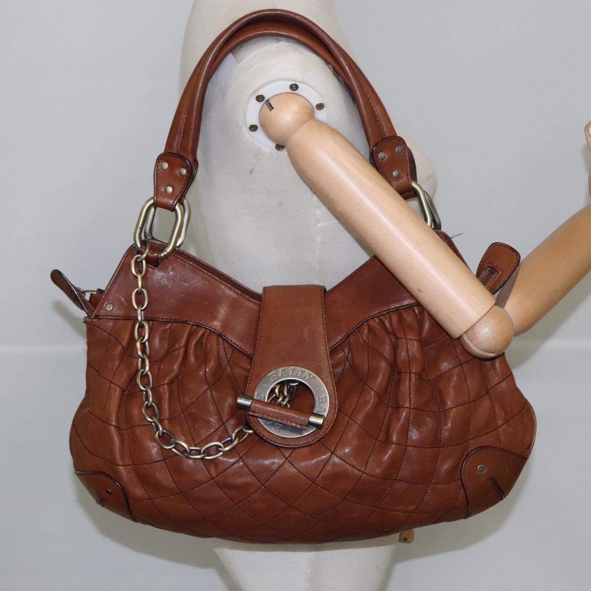 BALLY Hand Bag Leather Brown Auth 97476