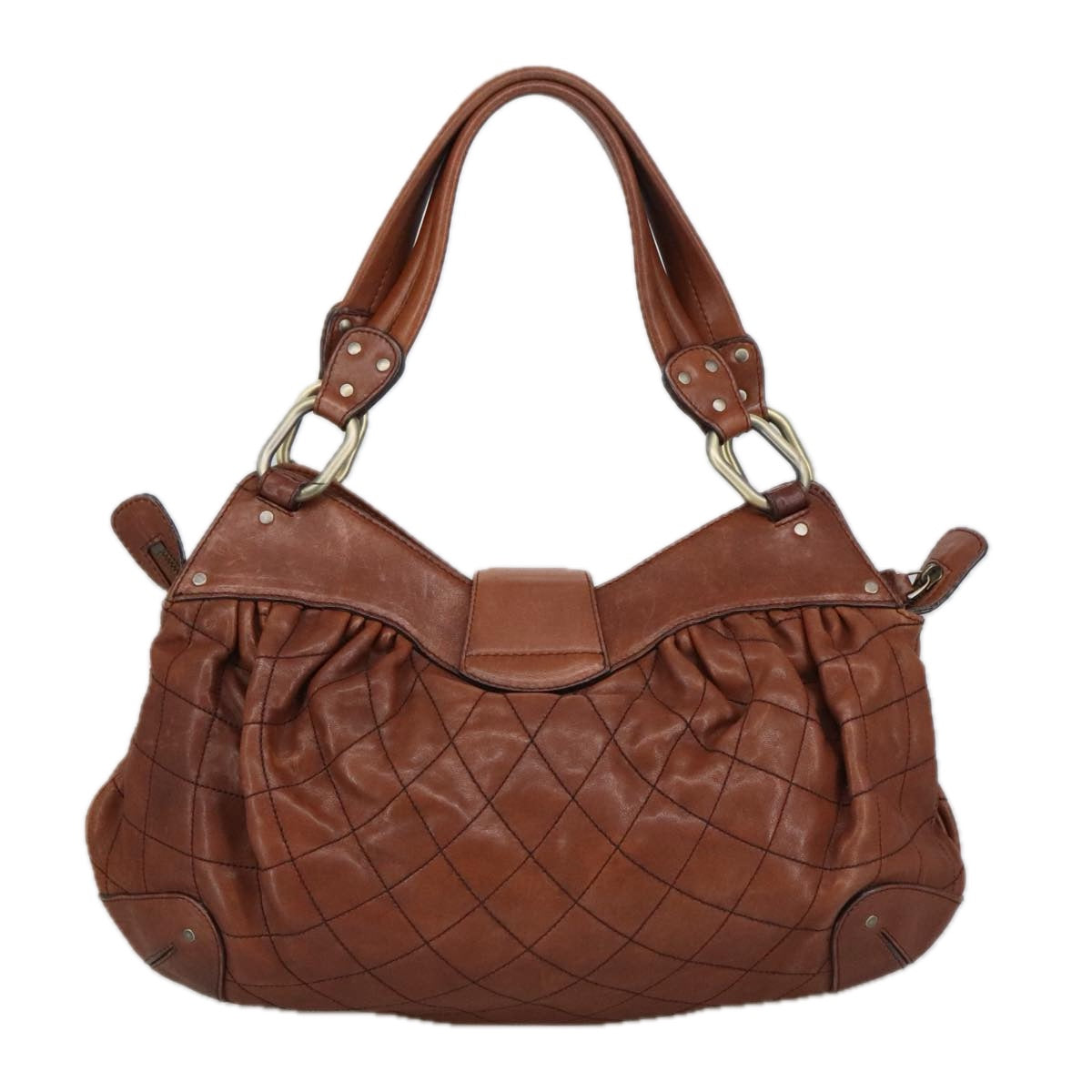 BALLY Hand Bag Leather Brown Auth 97476