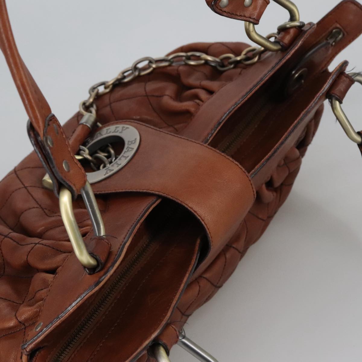 BALLY Hand Bag Leather Brown Auth 97476