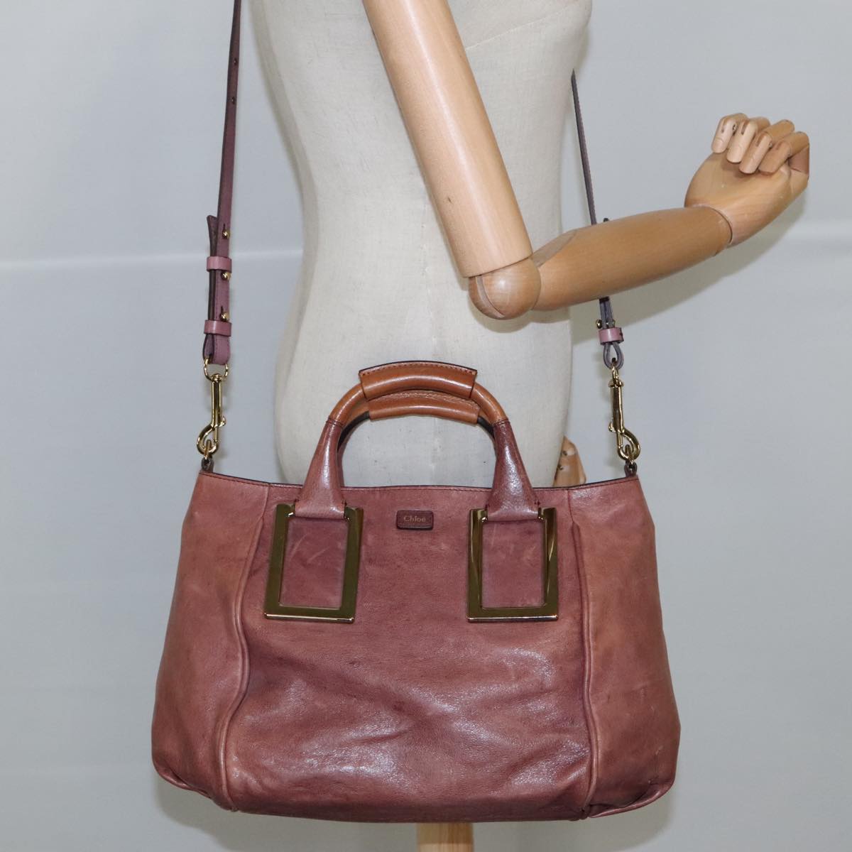 Chloe Etel Hand Bag Leather 2way Pink Gold Auth 97477