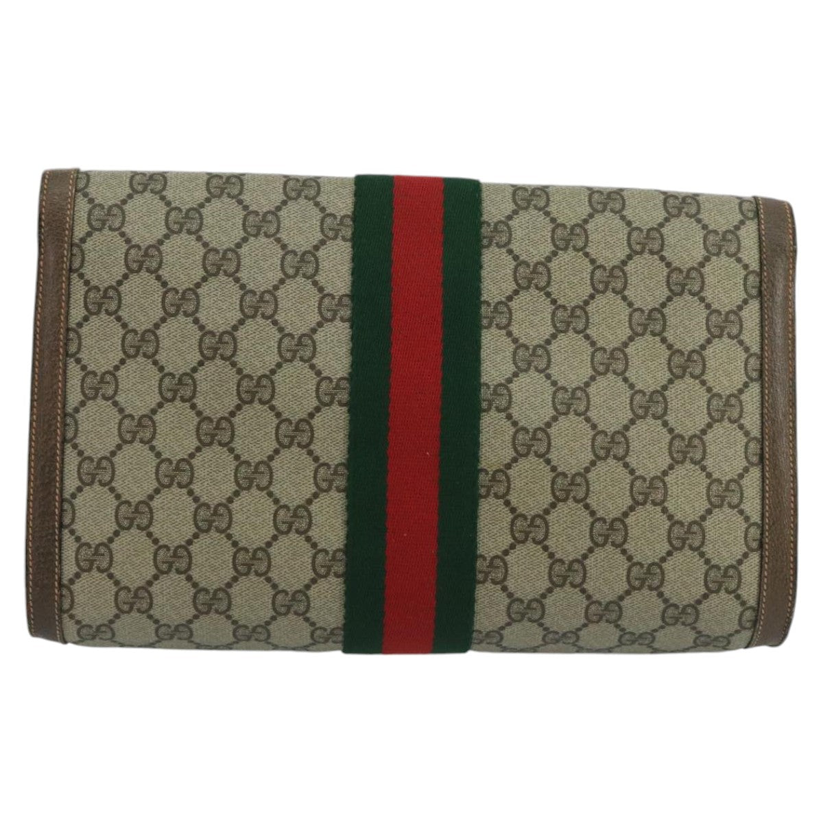 GUCCI GG Supreme Web Sherry Line Clutch Bag PVC Beige Red 89 01 007 Auth 97479