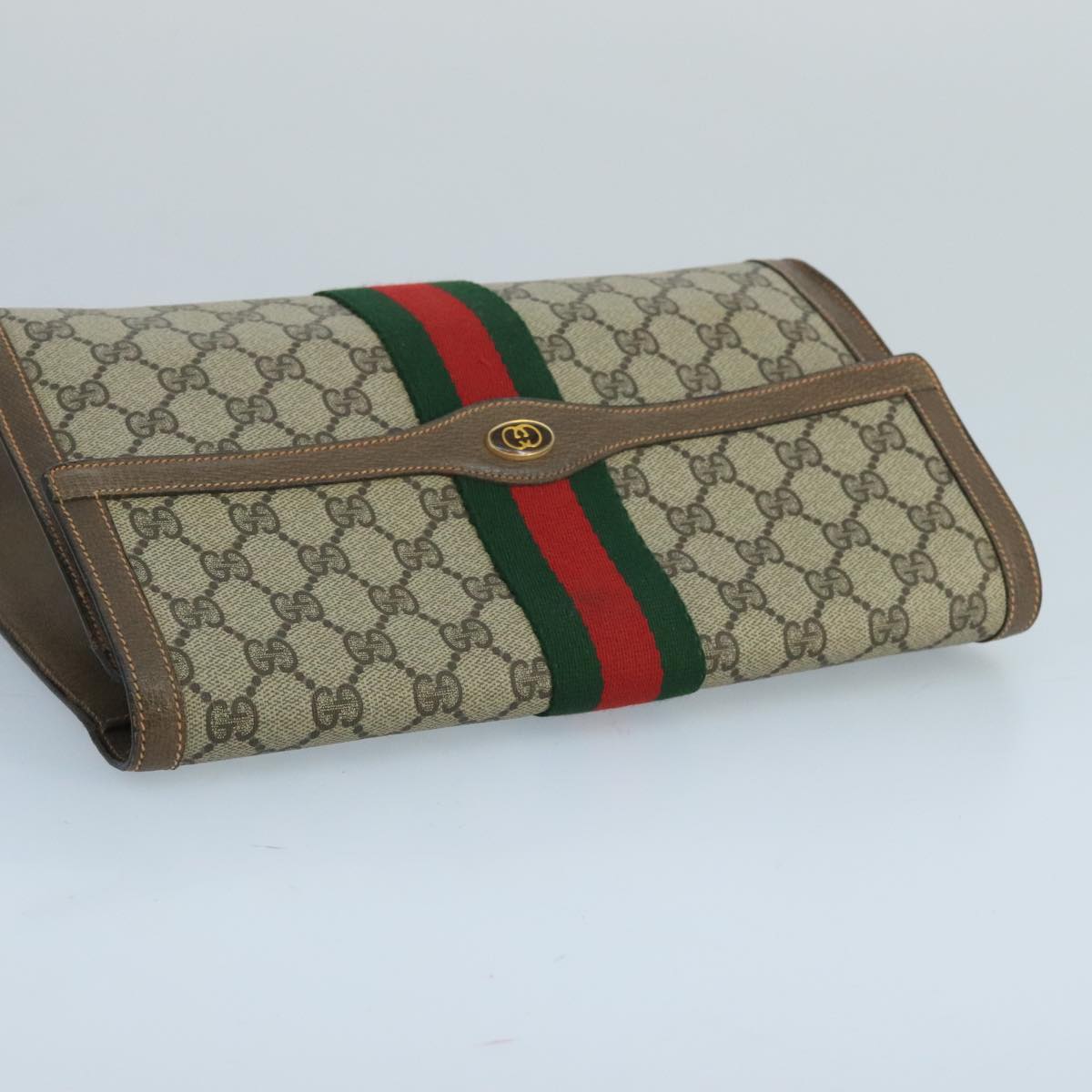 GUCCI GG Supreme Web Sherry Line Clutch Bag PVC Beige Red 89 01 007 Auth 97479