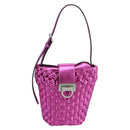 Salvatore Ferragamo Gancini Schoudertas Leer Roze Zilver Origineel 97480-13
