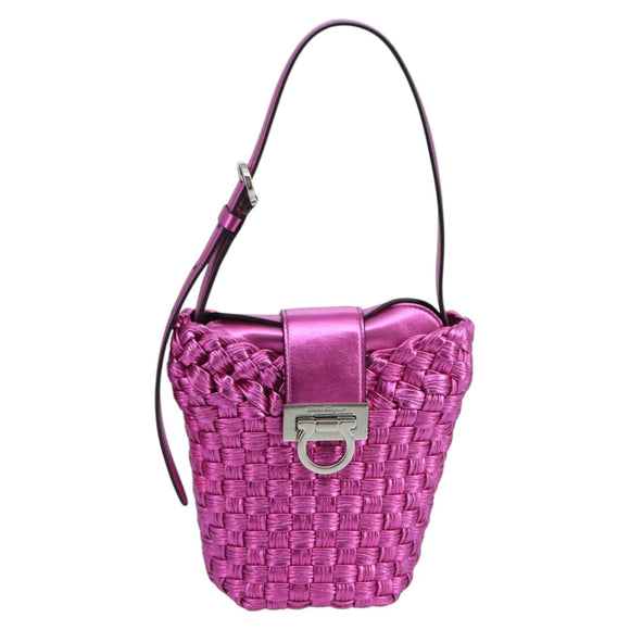 Salvatore Ferragamo Gancini Schoudertas Leer Roze Zilver Origineel 97480
