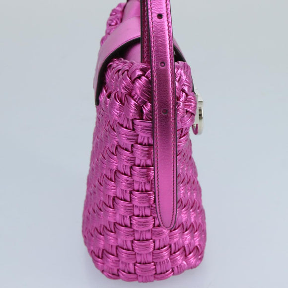 Salvatore Ferragamo Gancini Schoudertas Leer Roze Zilver Origineel 97480