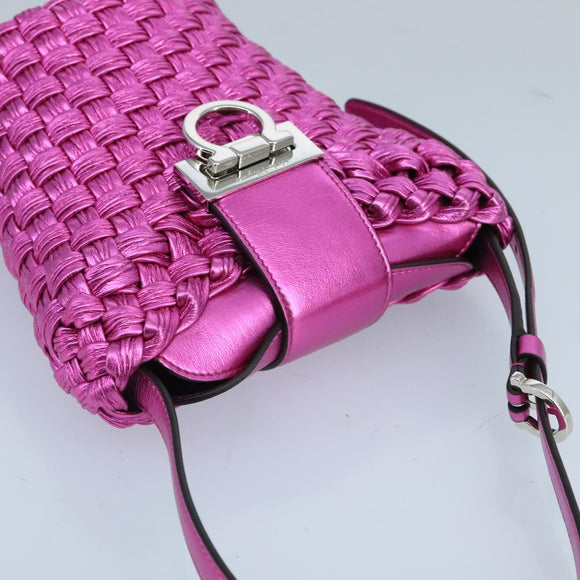 Salvatore Ferragamo Gancini Schoudertas Leer Roze Zilver Origineel 97480