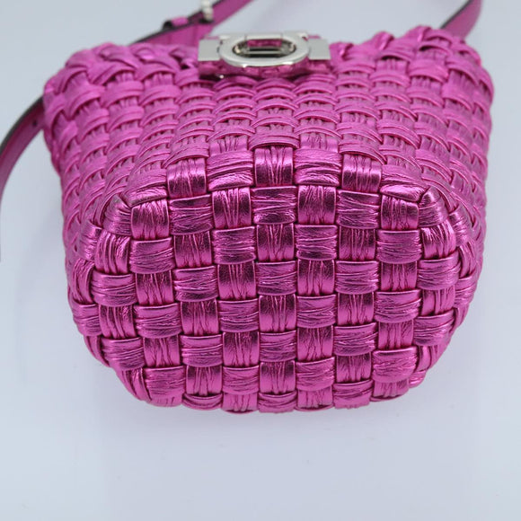 Salvatore Ferragamo Gancini Schoudertas Leer Roze Zilver Origineel 97480