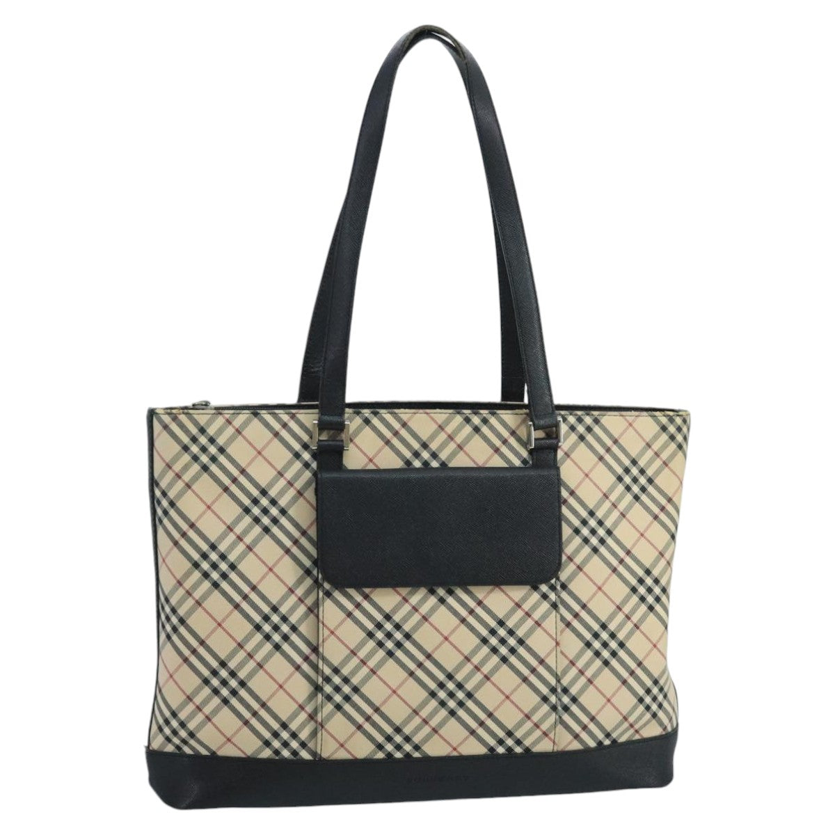 BURBERRY Nova Check Tote Bag Canvas Leather Beige Silver Auth 97482