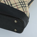 BURBERRY Nova Check Tote Bag Canvas Leather Beige Silver Auth 97482-9