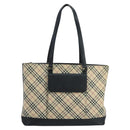 BURBERRY Nova Check Tote Bag Canvas Leather Beige Silver Auth 97482-13