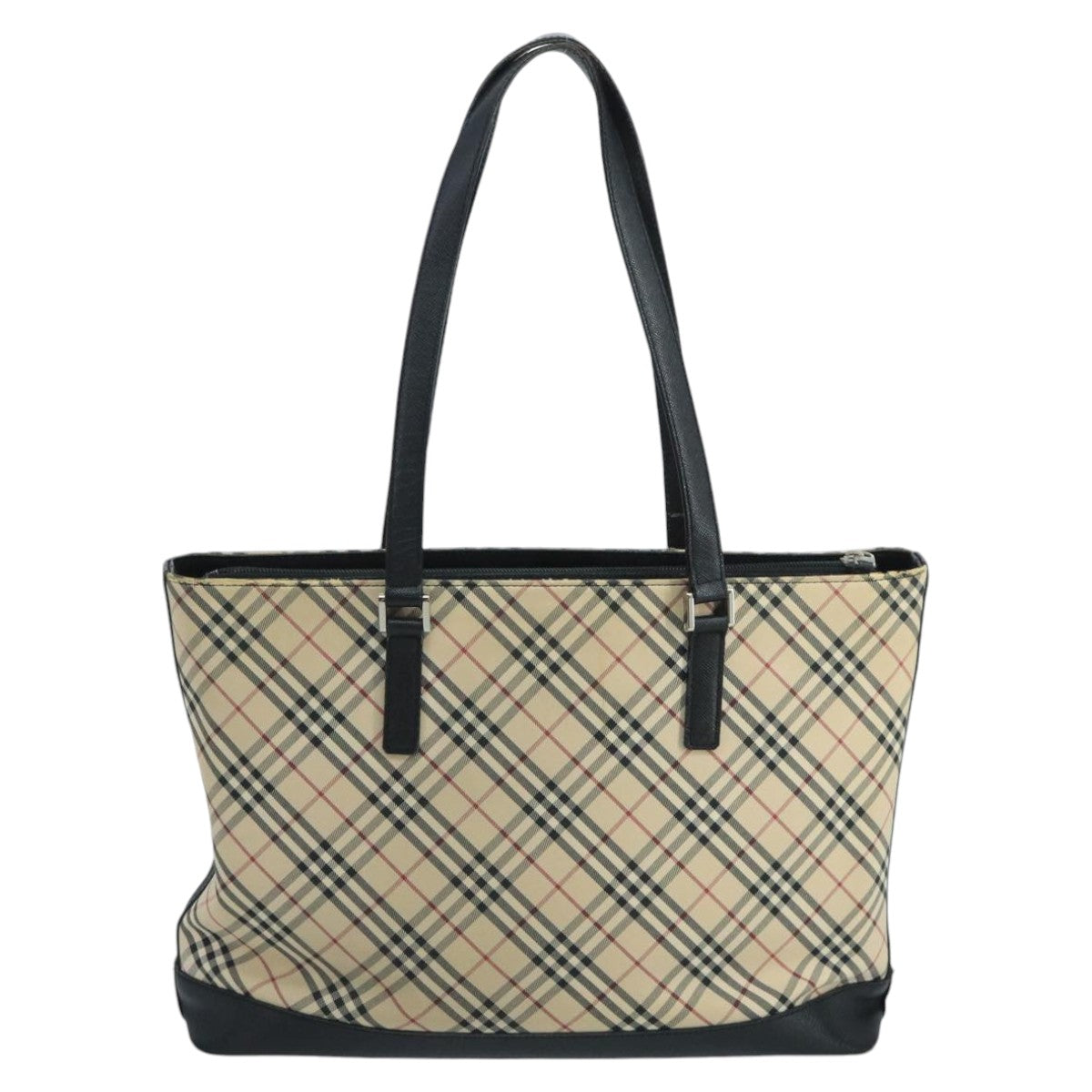 BURBERRY Nova Check Tote Bag Canvas Leather Beige Silver Auth 97482